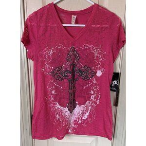 NWT Rock 47 Wrangler Womens Small Pink Embellished T-Shirt